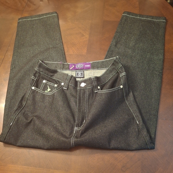 ADWYSD Purple Label Heavy Duty Black Denim Hiphop Baggy Jeans Unisex Size Large - Picture 8 of 16